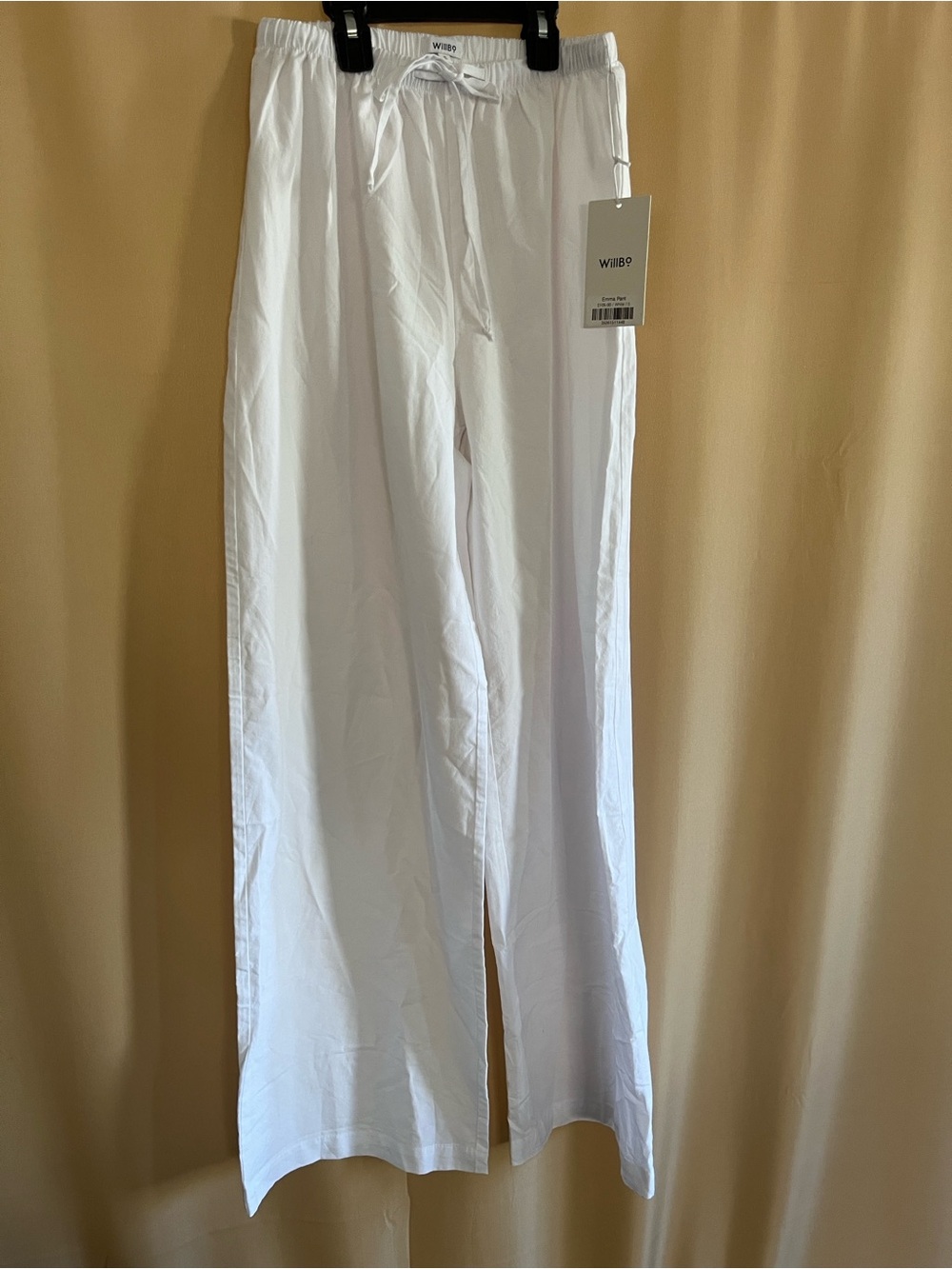 White Drawstring Boot-Cut Pants